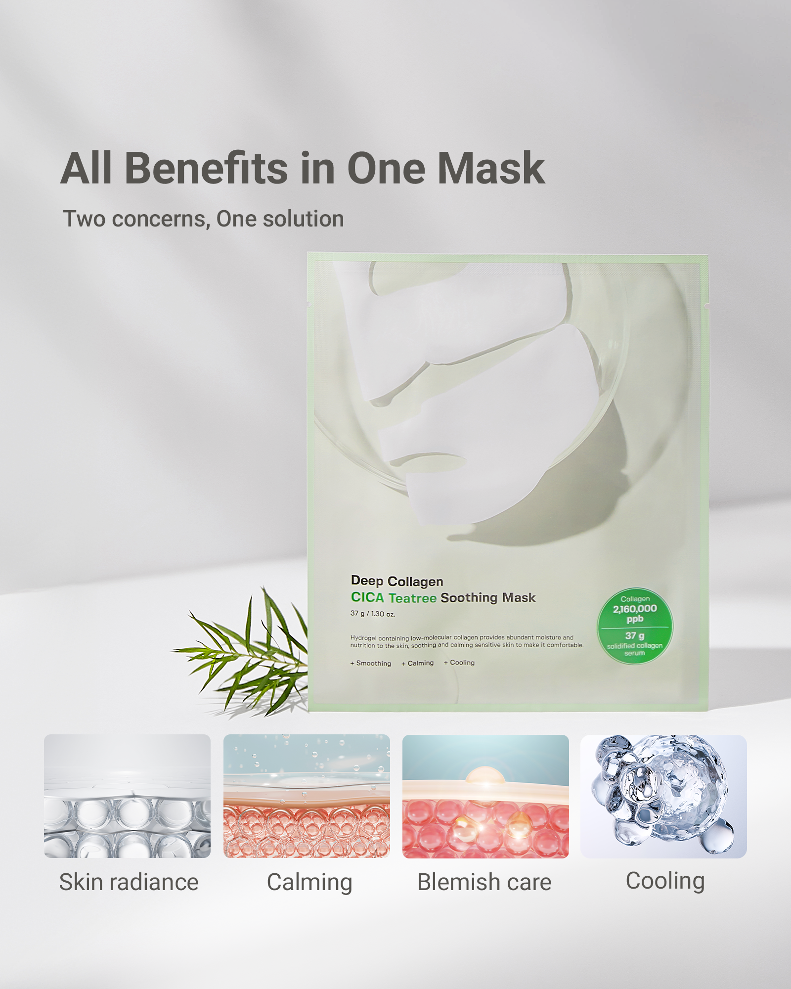 Deep Collagen Cica Teatree Soothing Mask (4pcs)