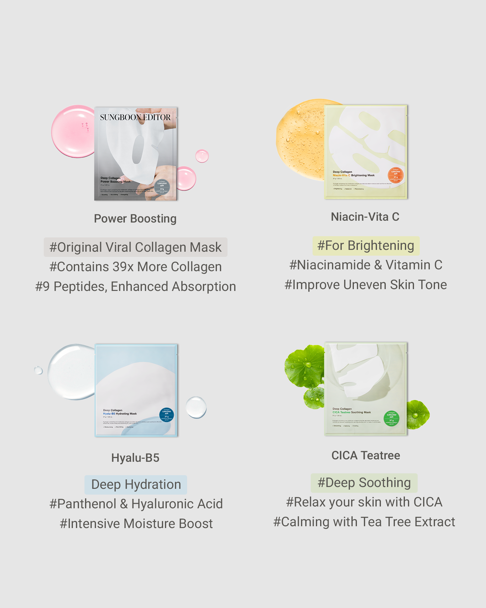 Deep Collagen Cica Teatree Soothing Mask (4pcs)